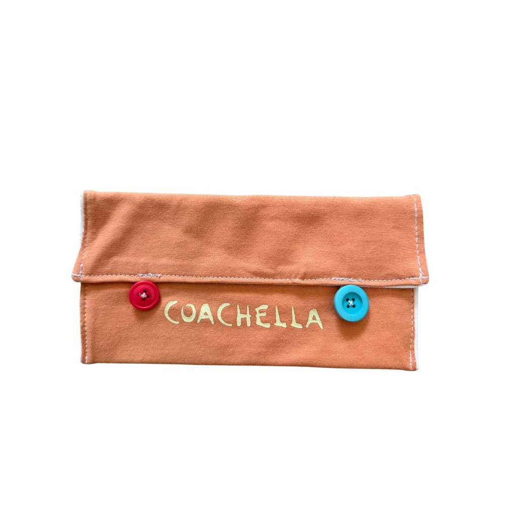 Handmade Coachella Custom Orange Cotton Pouch Clutch with Mismatched Buttons